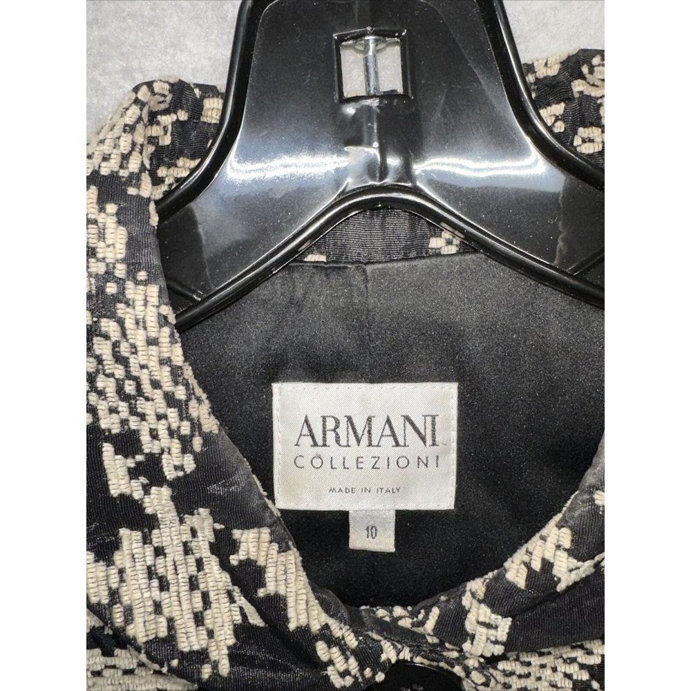 ARMANI COLLEZIONI BLACK & Tan BOUCLE  JACKET 10 Coat Shirt Geometric Slit Sleeve - Picture 2 of 10